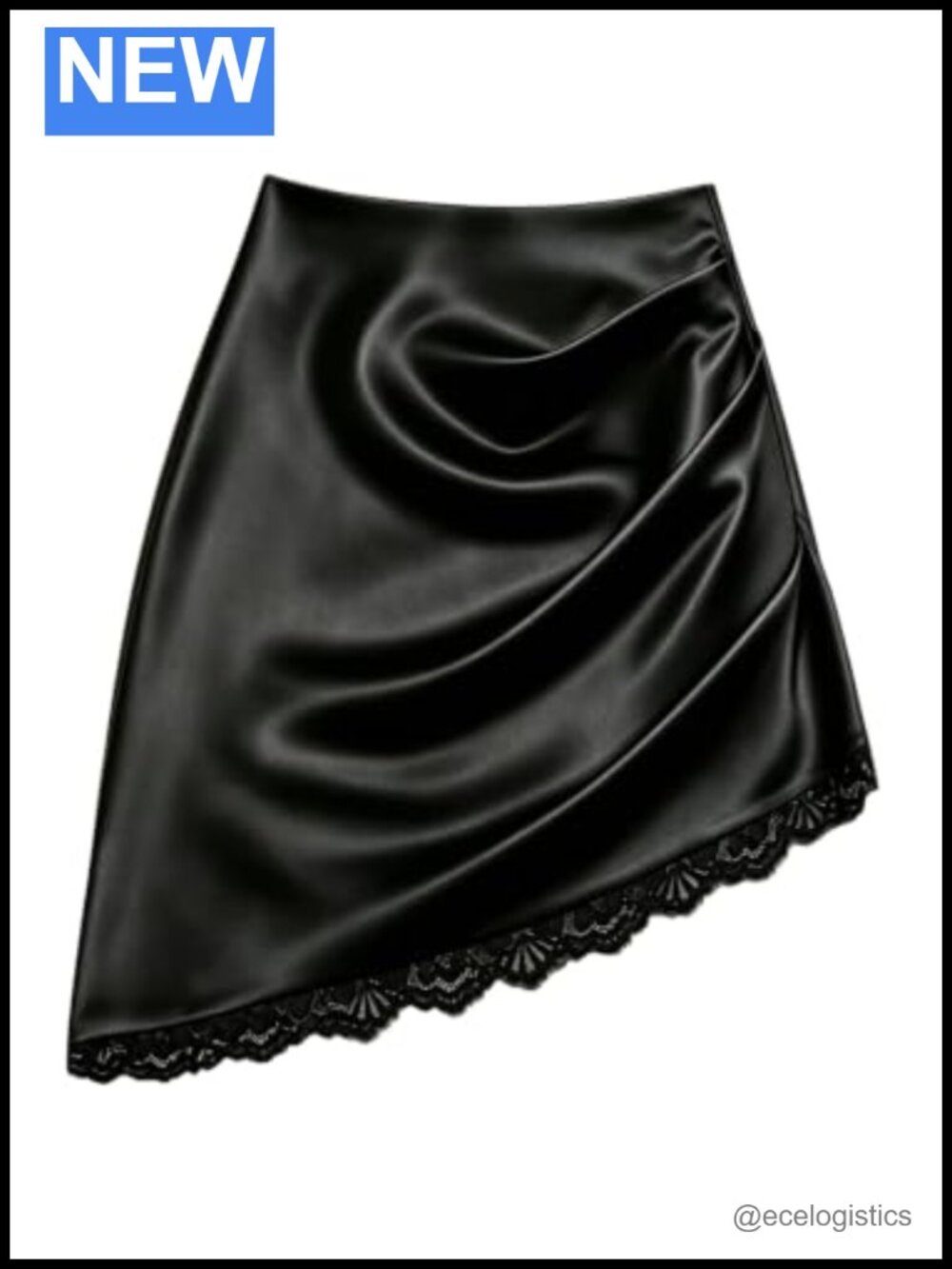 Lace Satin Asymmetrical Ruched Mini Skirt High Waisted